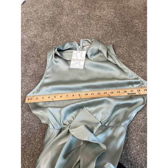 NEW Rumor SLEEK TOUCH SATIN MINI DRESS SAGE halter neck ruffle SZ 12 - Picture 6 of 10